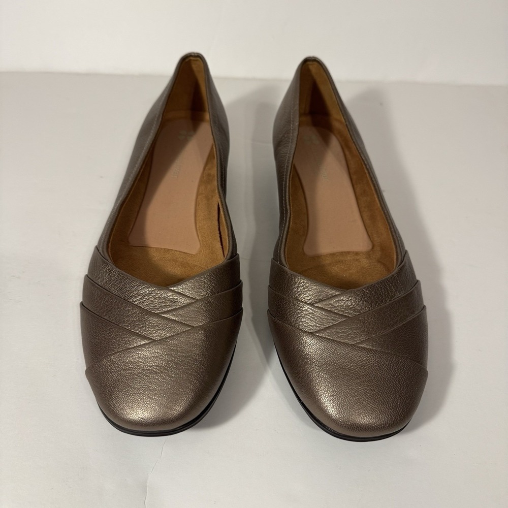 Naturalizer Jaye Women‎ 11WW Pewter Metallic Leather Pleated Ballet Flats Shoes